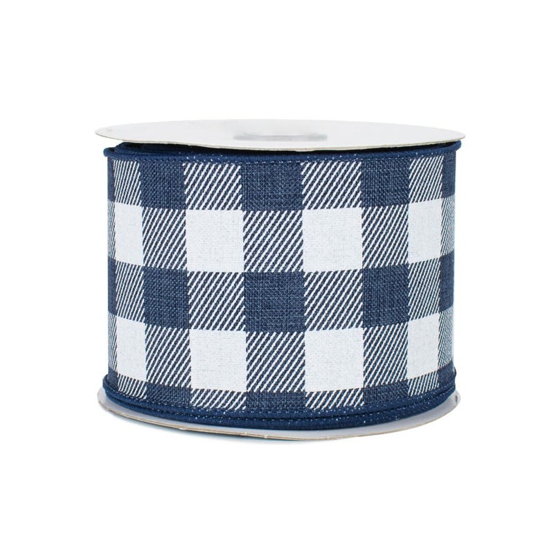 GiftWrap Etc. Navy Blue and White Plaid Wired Ribbon - 2 1/2" x 10 Yards, Christmas, Tree Ribbon, Wreath Decor, Birthday, Wedding Decor, Police Support, 4th of July, Summer, Baby Shower, Farmhouse, Fall - Image 1
